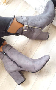 Ladies Ankle Boot Meereen Suede Block Heel Grey
