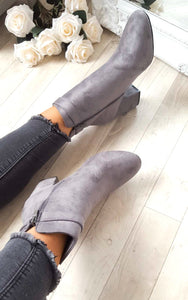 Ladies Ankle Boot Meereen Suede Block Heel Grey