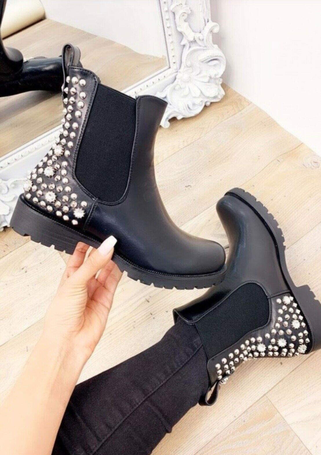 Women Studded Ankle Boots High Heels Lace Up Shoes Side Zip Booties Party  Casual | eBay
