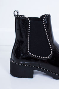 Womens Cheryl Flat Chelsea Boots Black Patent Leather Finish Boots