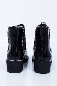 Womens Cheryl Flat Chelsea Boots Black Patent Leather Finish Boots
