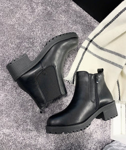 Womens Lauren Faux Leather Block Heel Boots Chelsea Boots Size 3-8