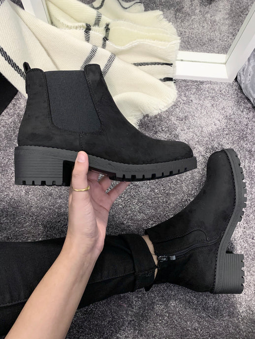 Womens Lauren Suede Block Heel Boots Chunky Ankle Chelsea Boots Size 3-8