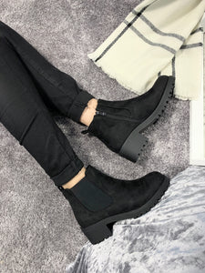 Womens Lauren Suede Block Heel Boots Chunky Ankle Chelsea Boots Size 3-8