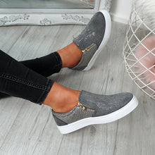 Load image into Gallery viewer, Womens Simmi Grey Studded Diamante Slip On Flat Trainers