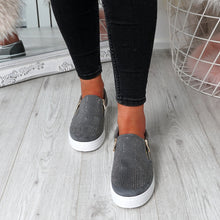 Load image into Gallery viewer, Womens Simmi Grey Studded Diamante Slip On Flat Trainers