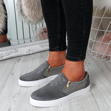 Load image into Gallery viewer, Womens Simmi Grey Studded Diamante Slip On Flat Trainers
