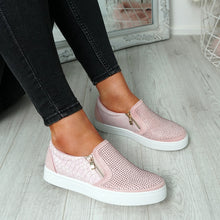 Load image into Gallery viewer, Womens Simmi Pink Studded Diamante Slip On Flat Trainers
