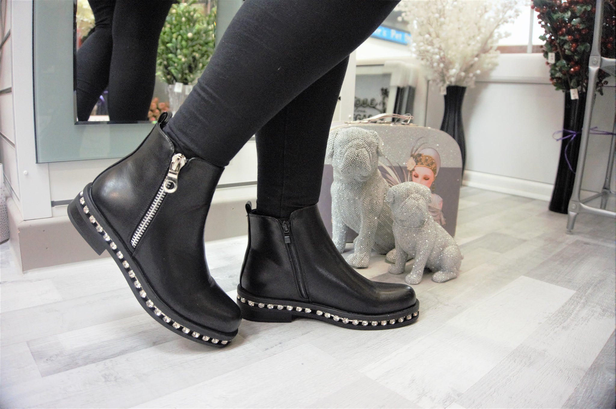 Black flat ankle boots size 3 online