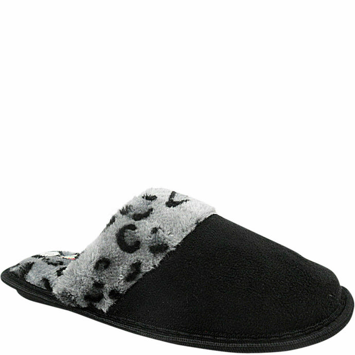 Womens Lenny Black Mule Leopard Slippers