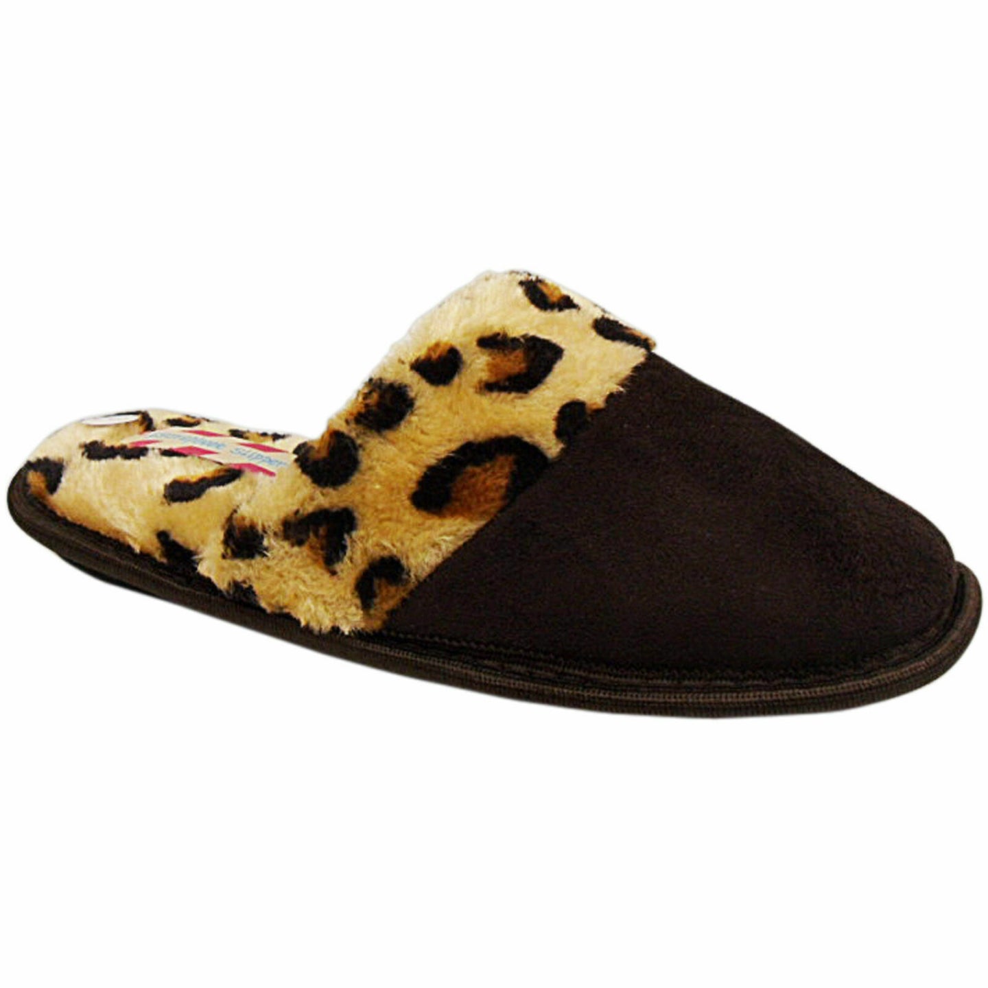 Womens Lenny Dark Brown Mule Leopard Slippers