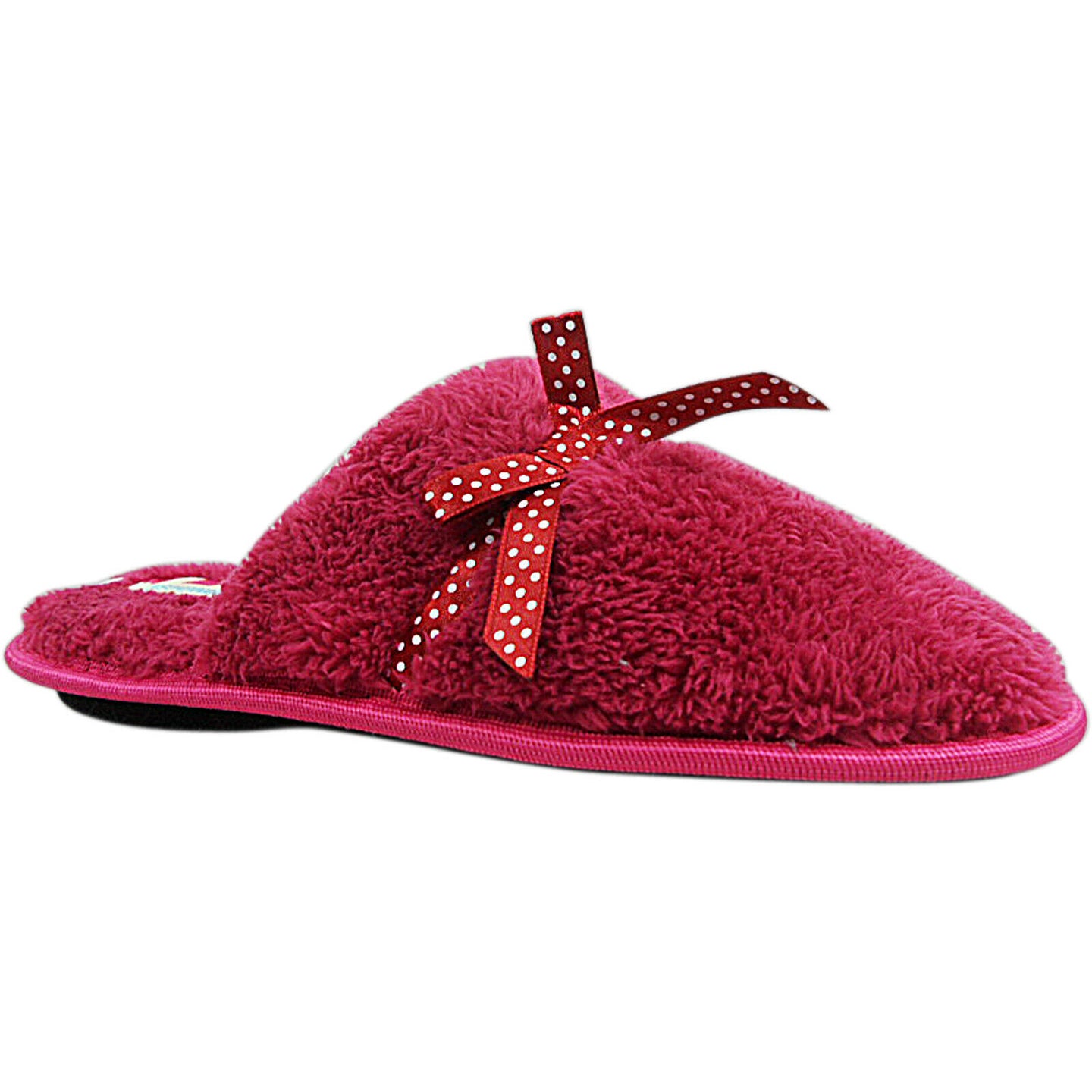 Womens Shazzy Wine Red Fleece Bow Mule Slippers