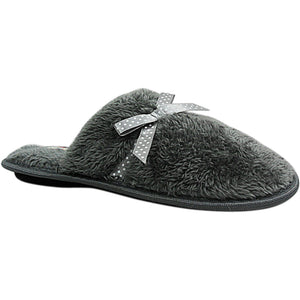 Womens Shazzy Grey Fleece Bow Mule Slippers