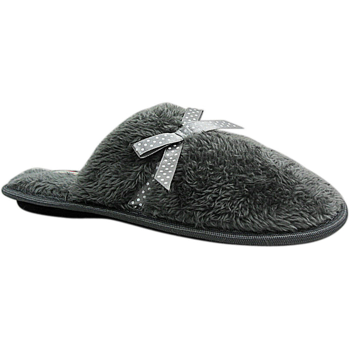 Womens Shazzy Grey Fleece Bow Mule Slippers