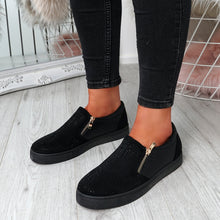 Load image into Gallery viewer, Womens Simmi Black Studded Diamante Slip On Flat Trainers