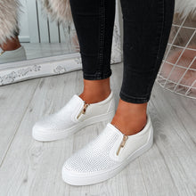 Load image into Gallery viewer, Womens Simmi White Studded Diamante Slip On Flat Trainers