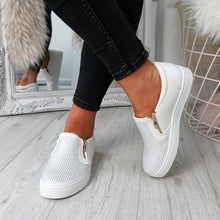 Load image into Gallery viewer, Womens Simmi White Studded Diamante Slip On Flat Trainers