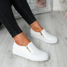 Load image into Gallery viewer, Womens Simmi White Studded Diamante Slip On Flat Trainers