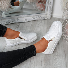 Load image into Gallery viewer, Womens Simmi White Studded Diamante Slip On Flat Trainers