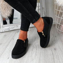 Load image into Gallery viewer, Womens Simmi Black Studded Diamante Slip On Flat Trainers