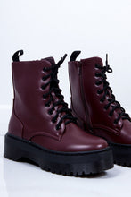Load image into Gallery viewer, Womens Holly Wine Matte Chunky Platform Lace Up Ankle Boots