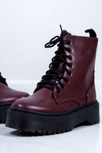 Load image into Gallery viewer, Womens Holly Wine Matte Chunky Platform Lace Up Ankle Boots