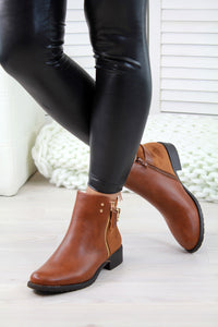 Womens Nikki Camel Suede Buckle Side Zip Ankle Boots